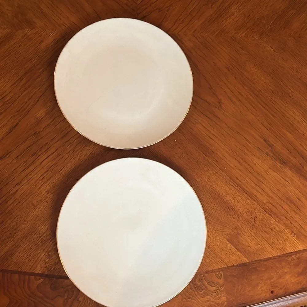 Set of 2 Lenox Olympia Dinner Plates Gold Rimmed Made in USA 10.5” Cream Color